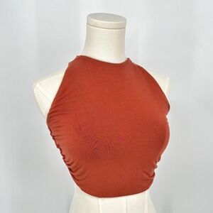 Rumer the Label Cropped Tie Back Top Sz US 6 Halter Neck Rust Orange Bamboo Knit